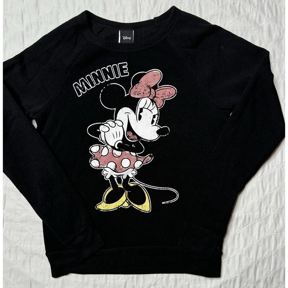 Disney Minnie Mouse Graphic Black Crewneck Sweatshirt Pullover Girls' Medium - Picture 3 of 11
